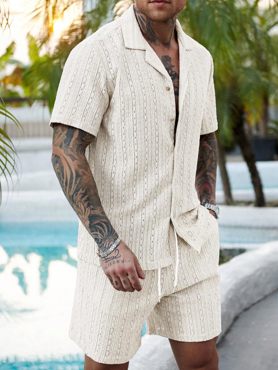 Men's Summer Hollow Shirt and Shorts Set