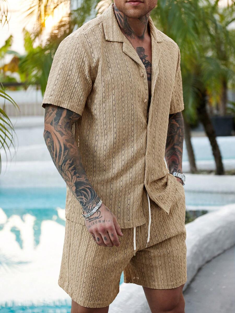 Men's Summer Hollow Shirt and Shorts Set