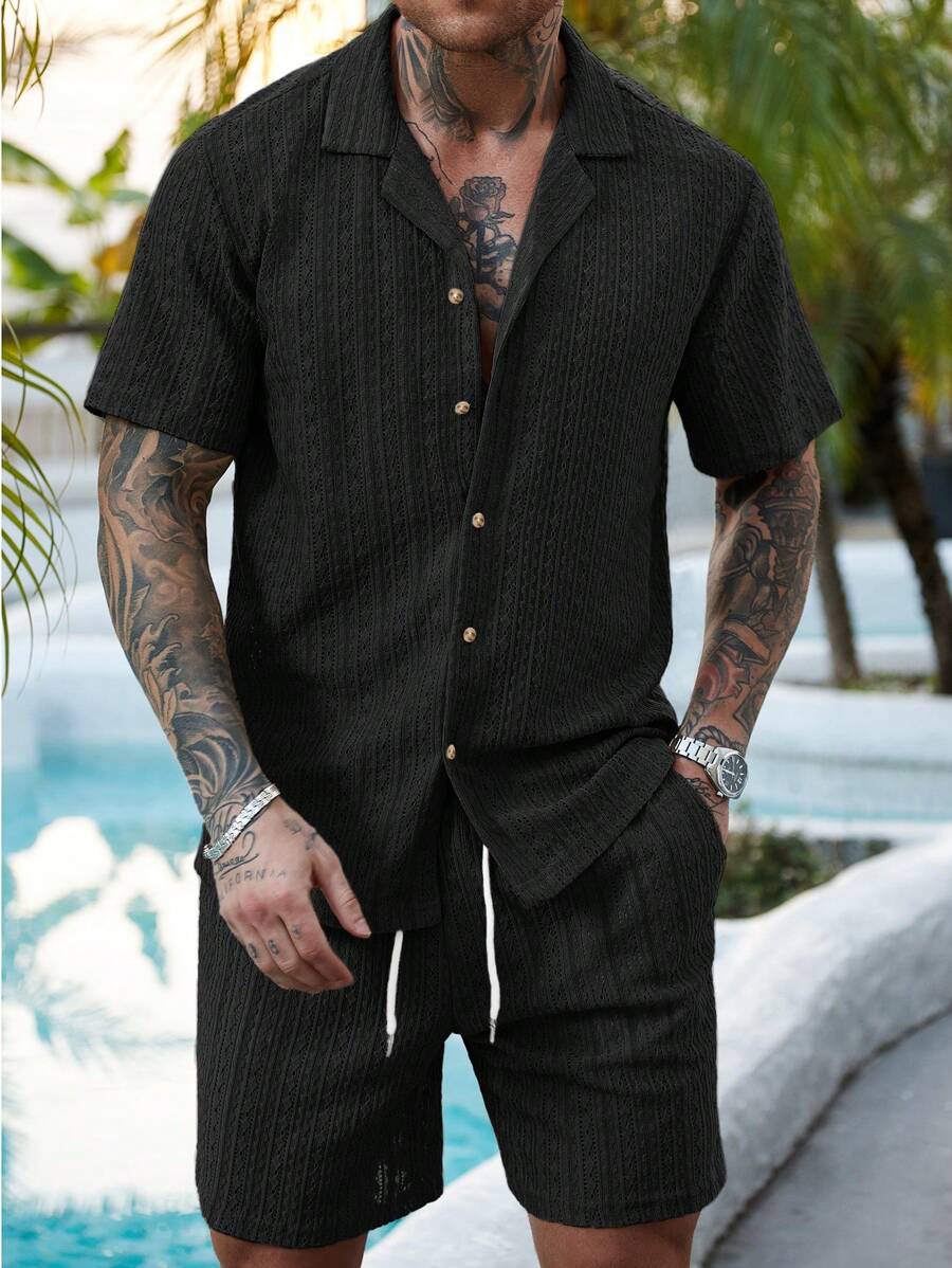 Men's Summer Hollow Shirt and Shorts Set