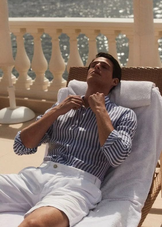 Old Money Men’s Blue Striped Shirt Tailored Fit