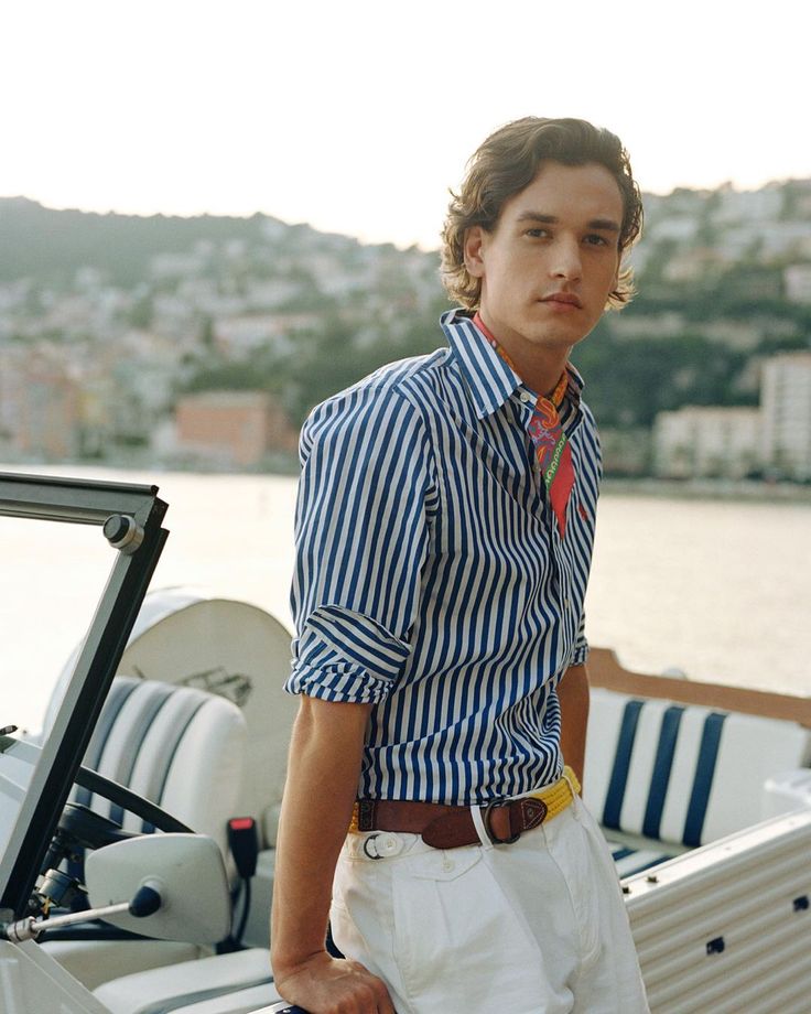 Old Money Men’s Blue Striped Shirt Tailored Fit