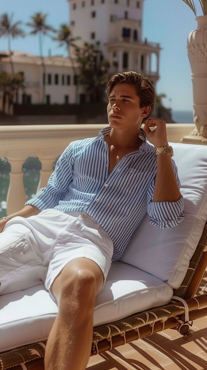 Old Money Men’s Blue Striped Shirt Tailored Fit