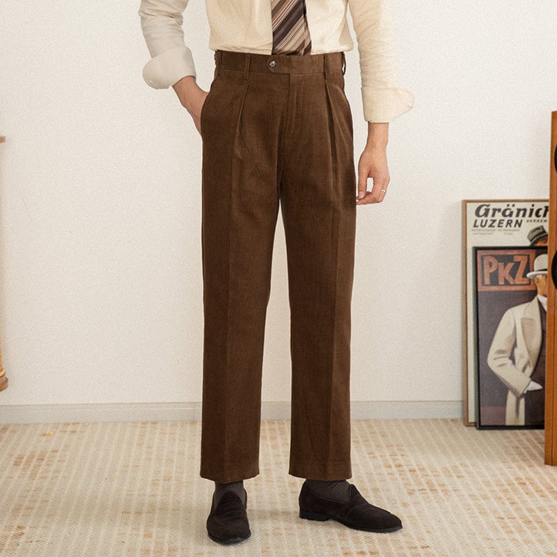 Tailored Men's Corduroy Pants, Wrinkle-Resistant Fabric, Versatile Fit for Formal and Casual Wear