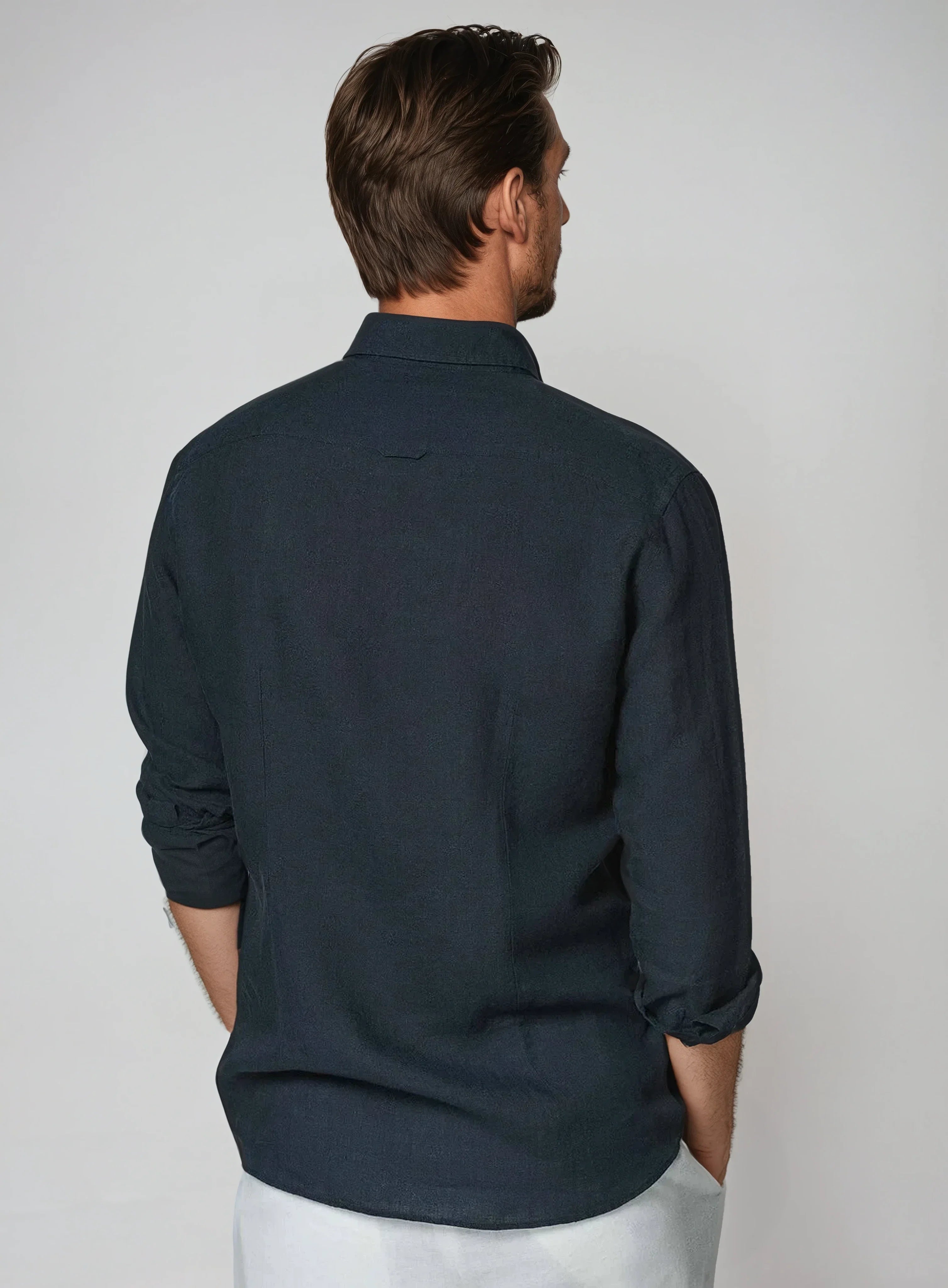 Old Money Tailored Navy Linen Shirt for Men