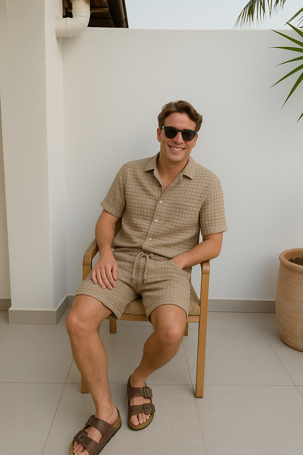 Casual Textured Short Sleeve Set for Men