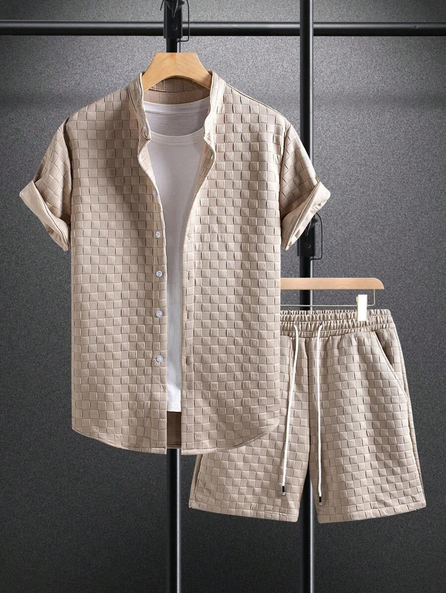 Casual Textured Short Sleeve Set for Men