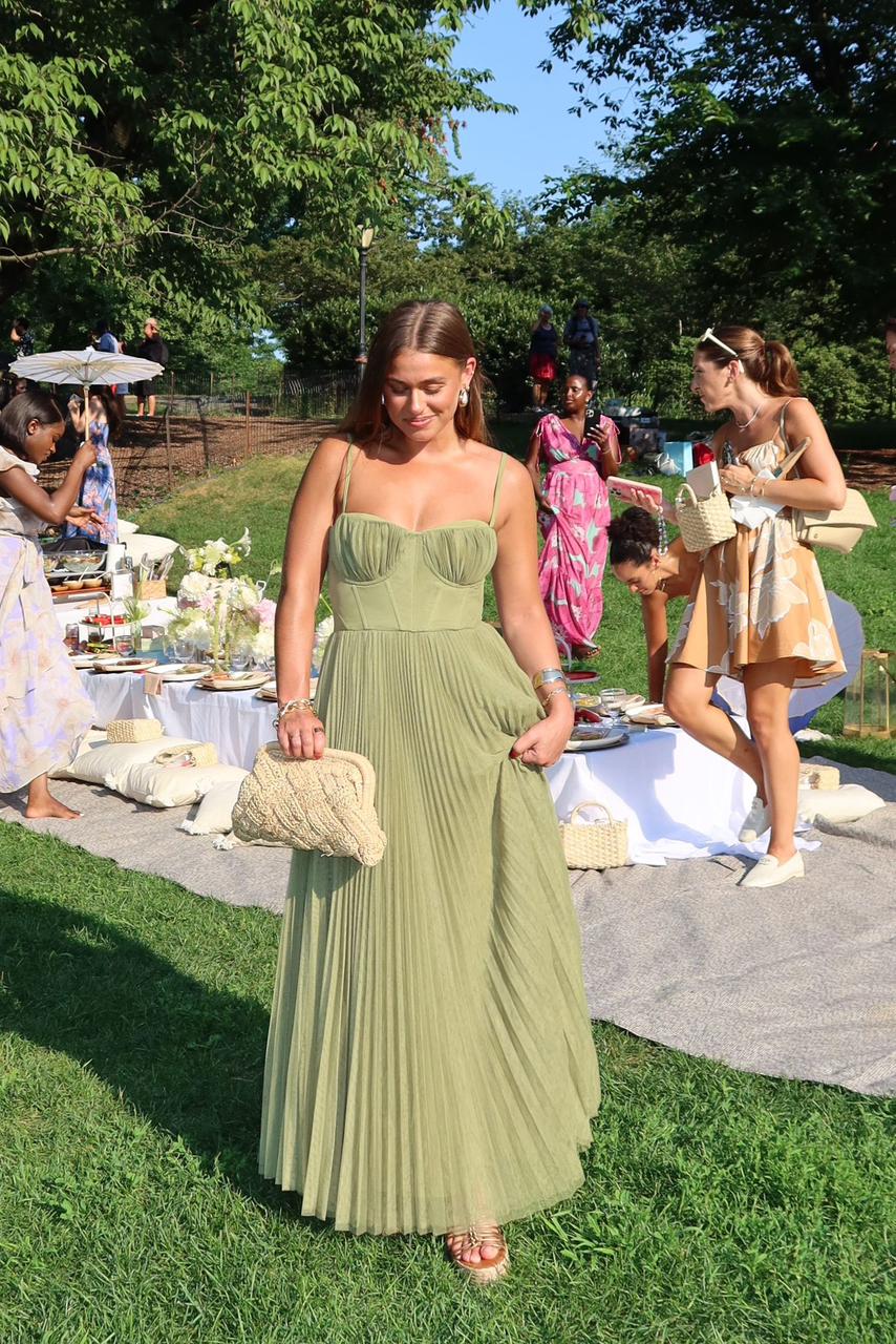 ELEGANT PLEATED MAXI WEDDING GUEST DRESS