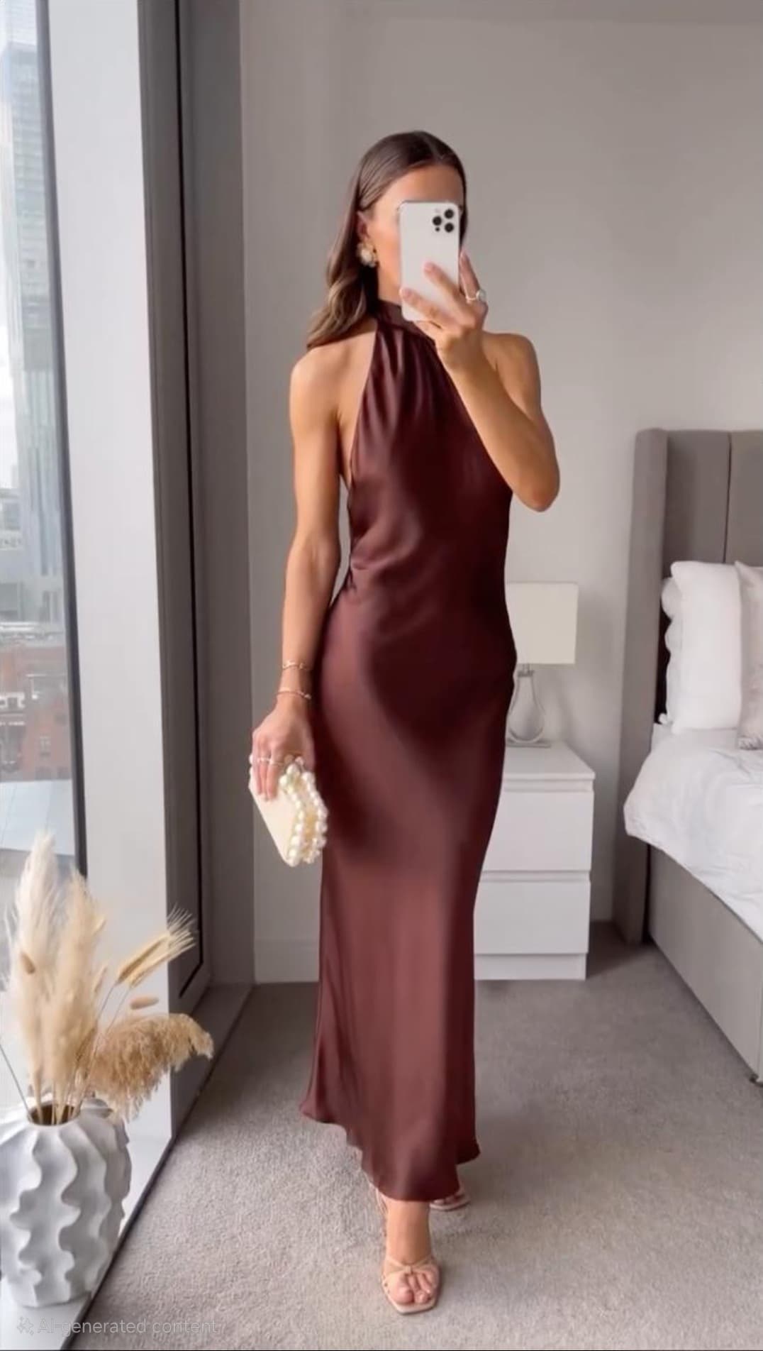 Women's Satin Halter Neck Maxi Dress For Evening Wear