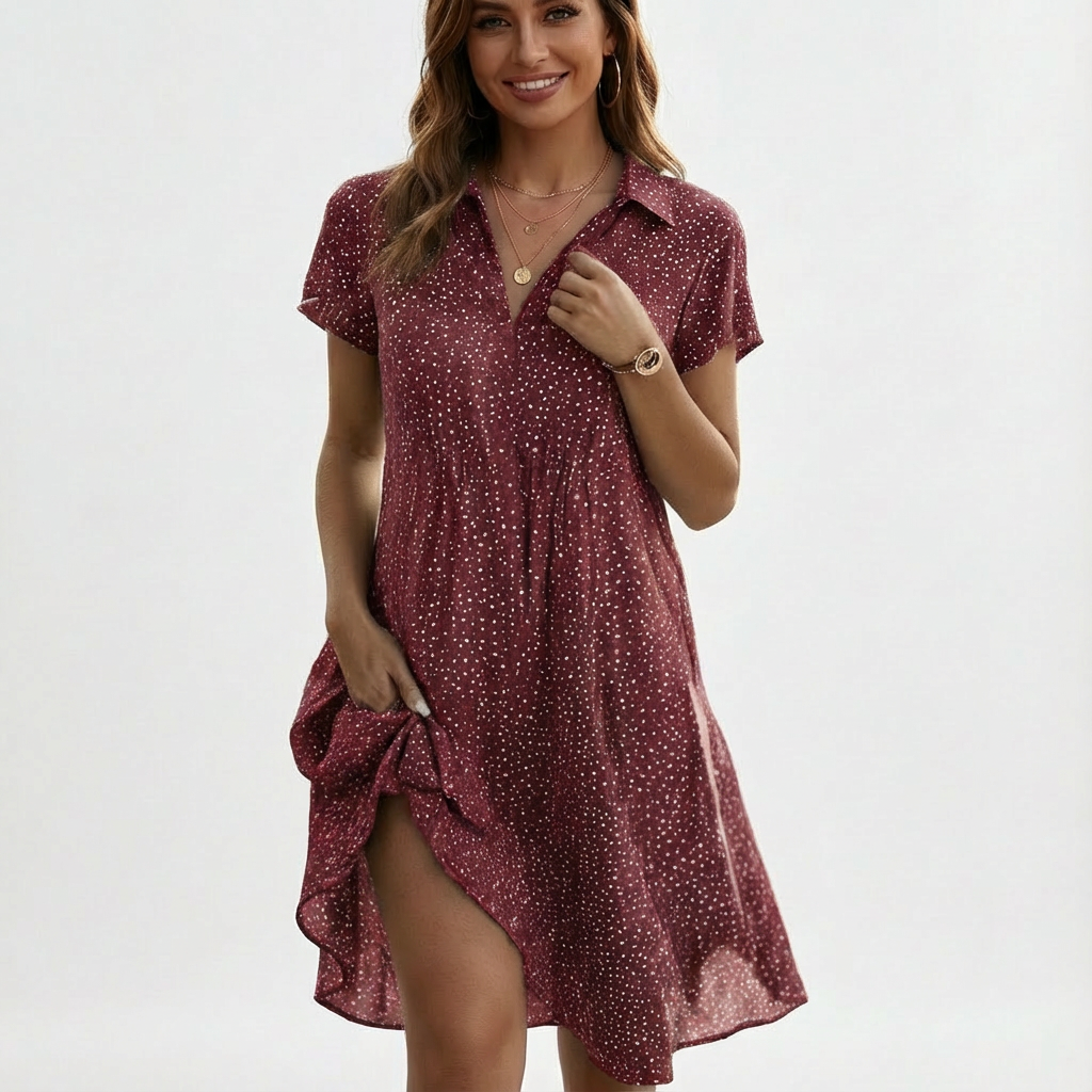 Willow | Women's A-Line Midi Dress With V-Neck Collar And Flared Skirt | Fresh