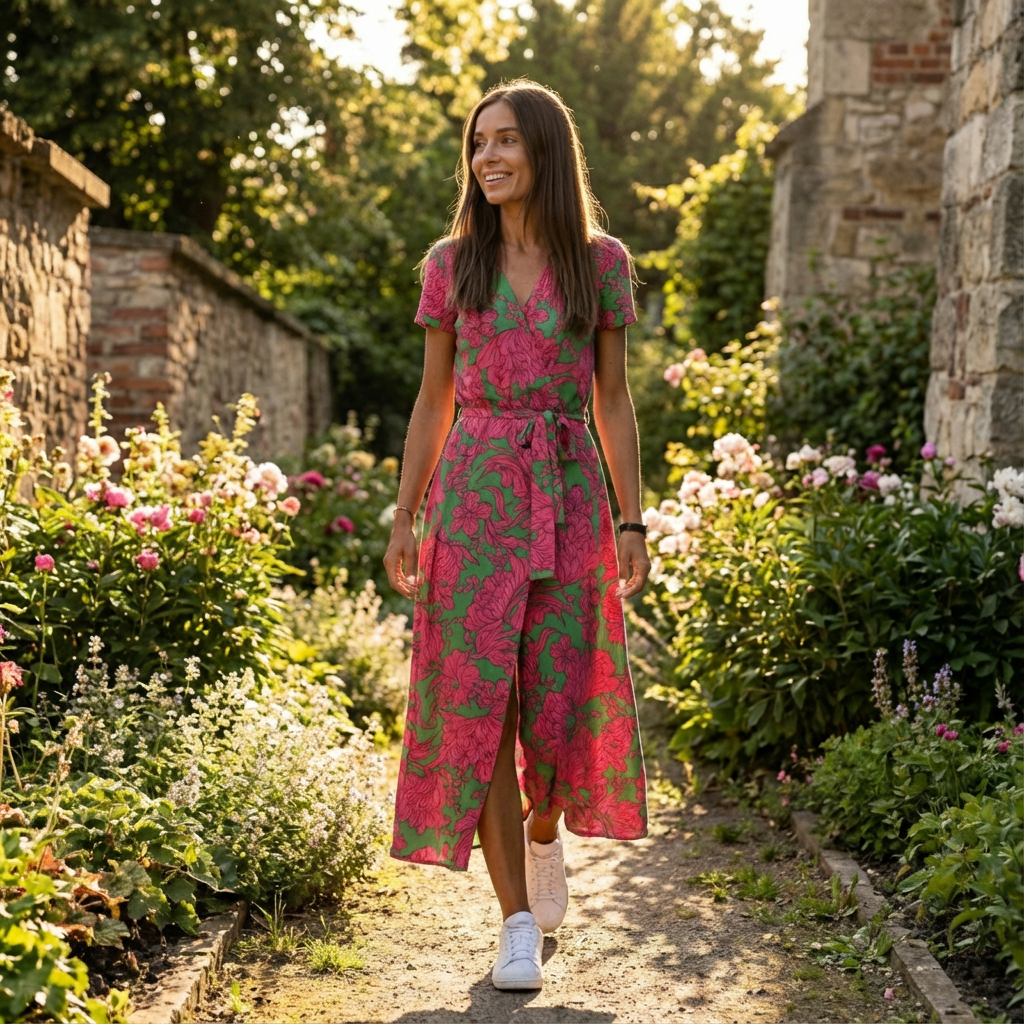 Willow | Women's Wrap Maxi Dress With Short Sleeves And Tie Waist | Tropical