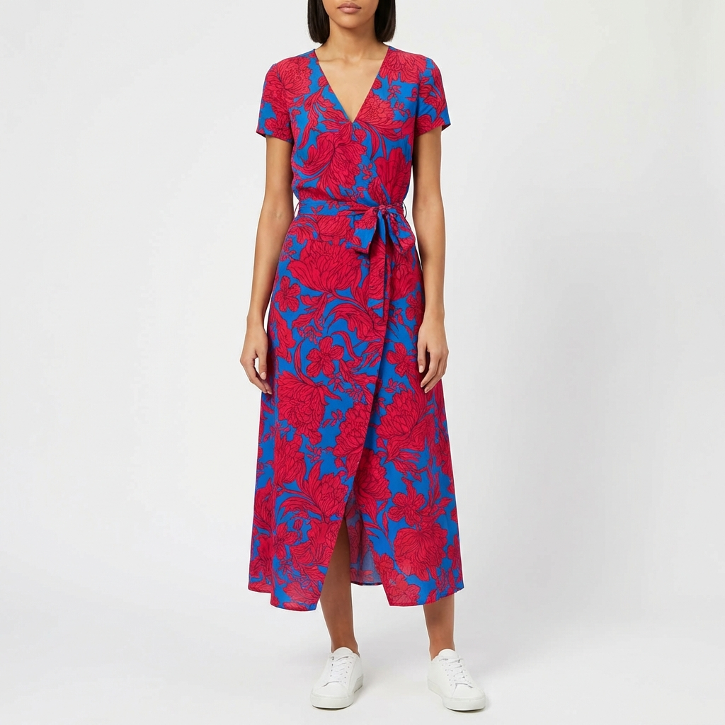 Willow | Women's Wrap Maxi Dress With Short Sleeves And Tie Waist | Tropical