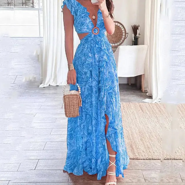 CHIC V-NECK MAXI FLORAL DRESS