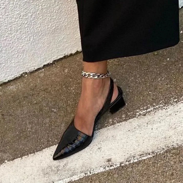 Women's Pointed Toe Slingback Pumps With Block Heel