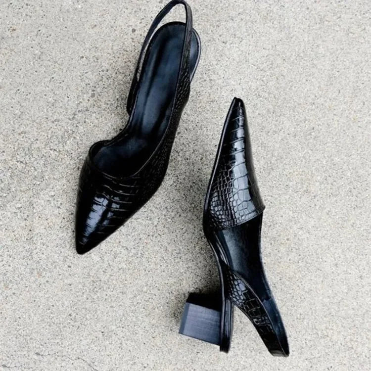 Women's Pointed Toe Slingback Pumps With Block Heel