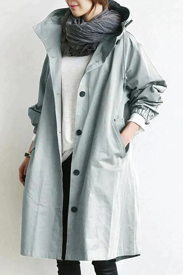 Women’s Long Weatherproof Trench Coat With Hood | Casual Style