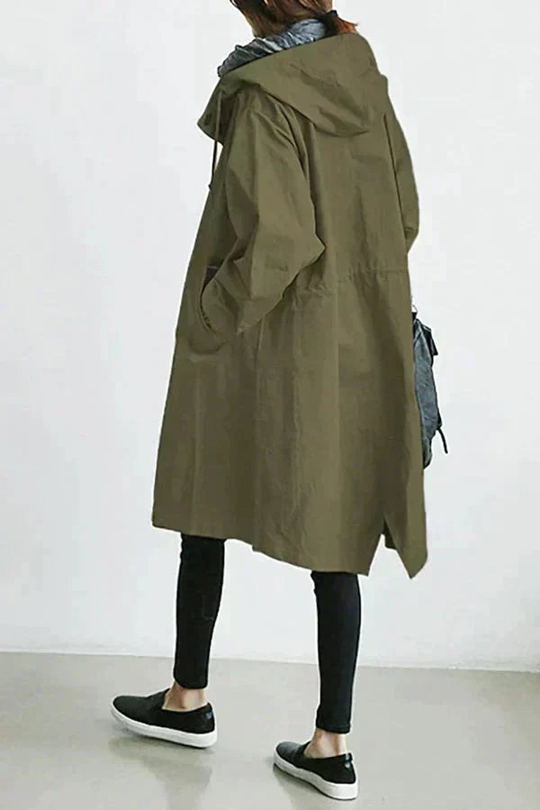 Women’s Long Weatherproof Trench Coat With Hood | Casual Style