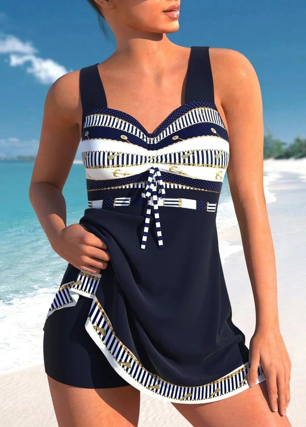 Women's Printed Tankini Swimwear Set With Skirted Bottom
