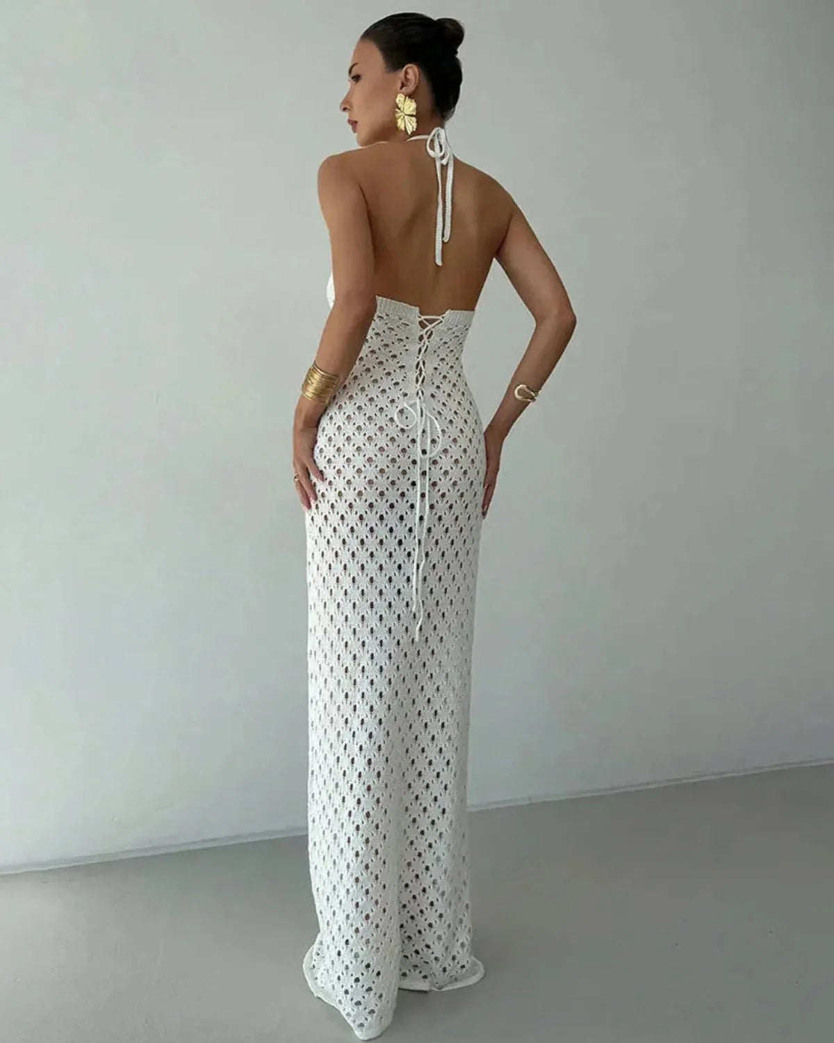 Women's Woven Halterneck Beach Maxi Dress With Front Cut-out