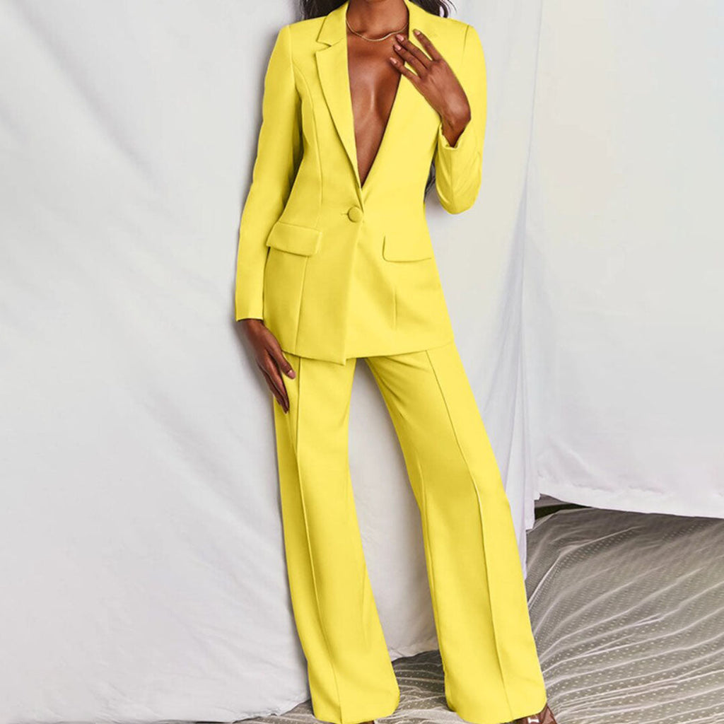 Women's Elegant Blazer And Trousers Set With Tailored Fit