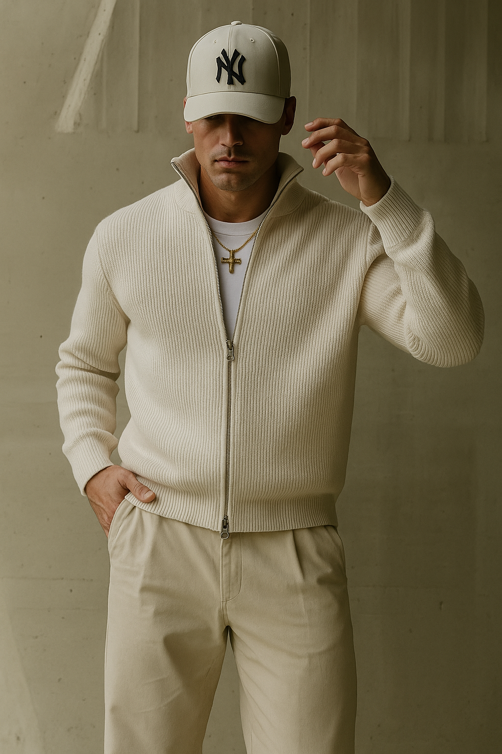 Old Money Zipper Jacket in Ribbed Cashmere