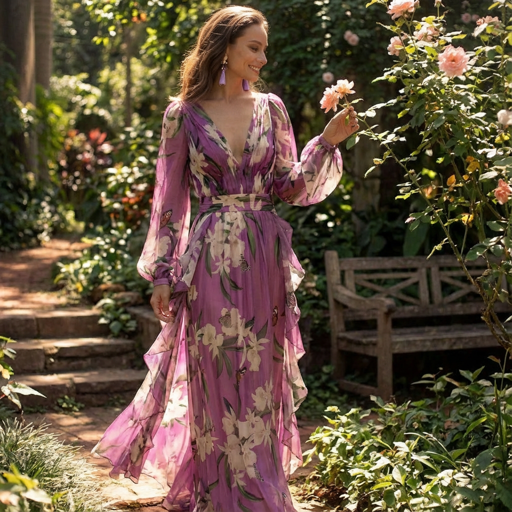 Zoe | Women's Purple Long Sleeve Floral Maxi Dress