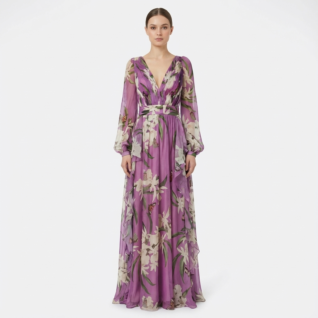 Zoe | Women's Purple Long Sleeve Floral Maxi Dress