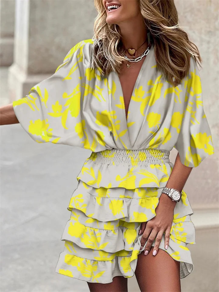 V-NECK MINI DRESS WITH ABSTRACT PRINT
