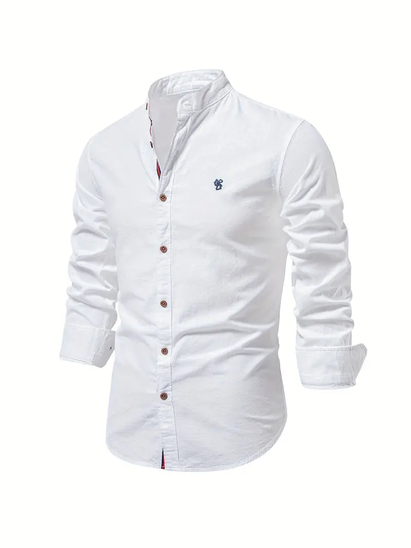 Men's Classic Long Sleeve Button-up Shirt With Mandarin Collar