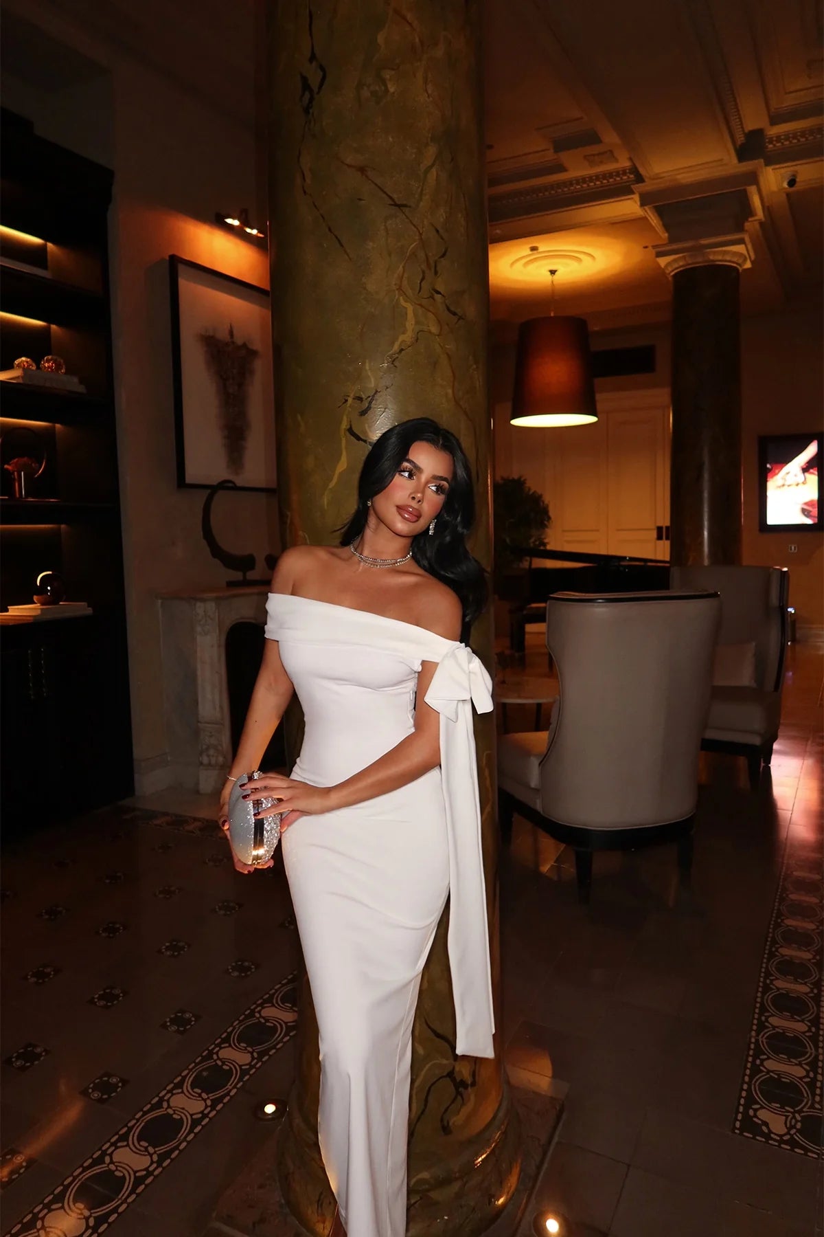 WHITE SATIN MAXI DRESS FOR WOMEN