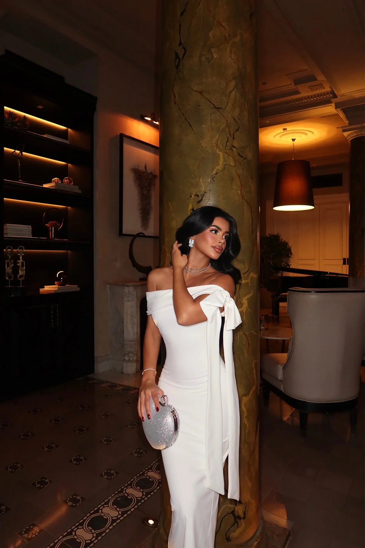 WHITE SATIN MAXI DRESS FOR WOMEN