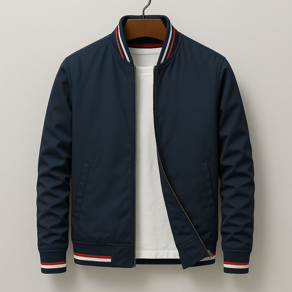 Men's Lightweight Zip-up Bomber Jacket With Ribbed Trim