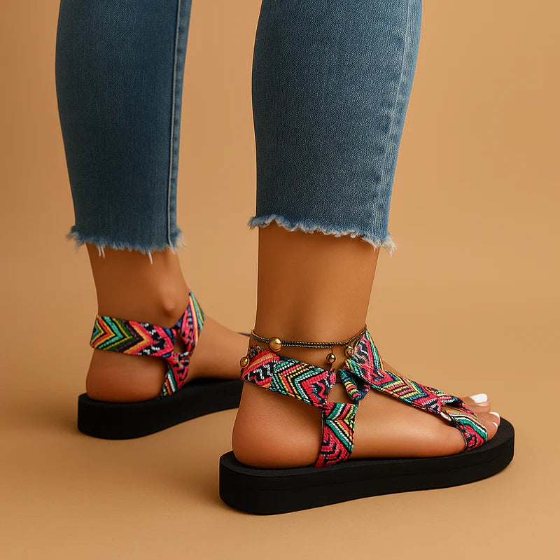 WOMEN'S BOHO SUMMER FLAT SANDALS WITH ADJUSTABLE STRAPS