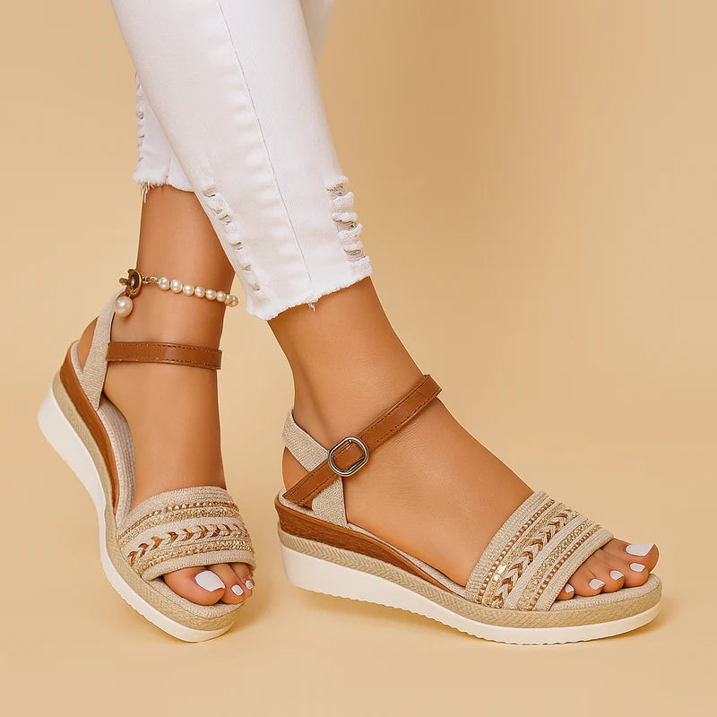 WOMEN'S BOHO WEDGE SANDALS WITH ANKLE STRAP AND OPEN TOE