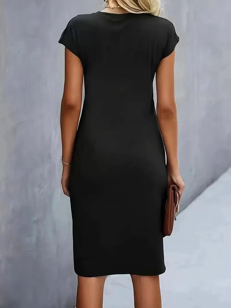 Women's Summer Midi Dress With Short Sleeves & Twisted Waist