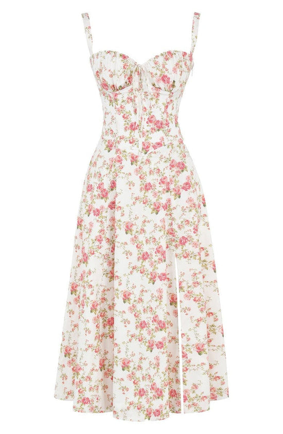 Women's Floral Sweetheart Neckline Summer Maxi Dress With Front Slit