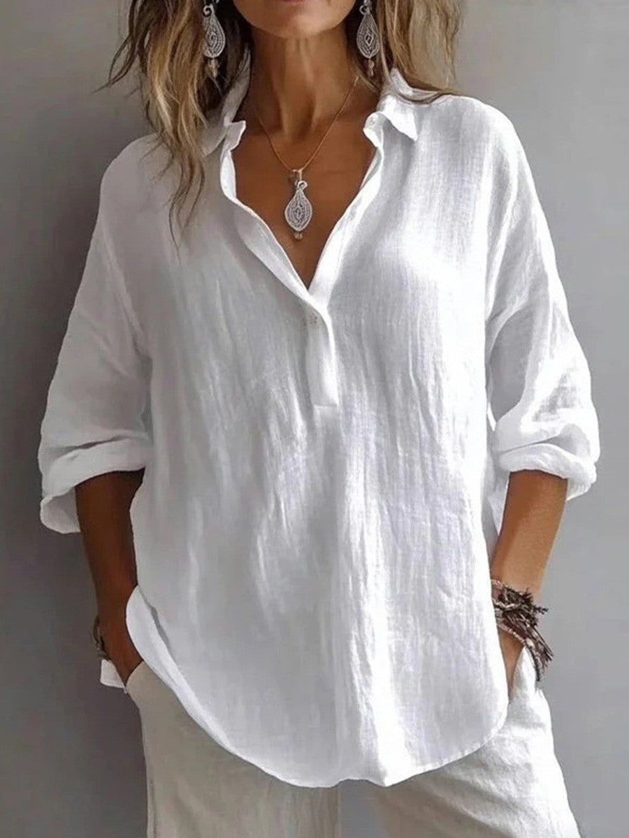 Women's Summer Blouse with Half Button and Long Sleeves