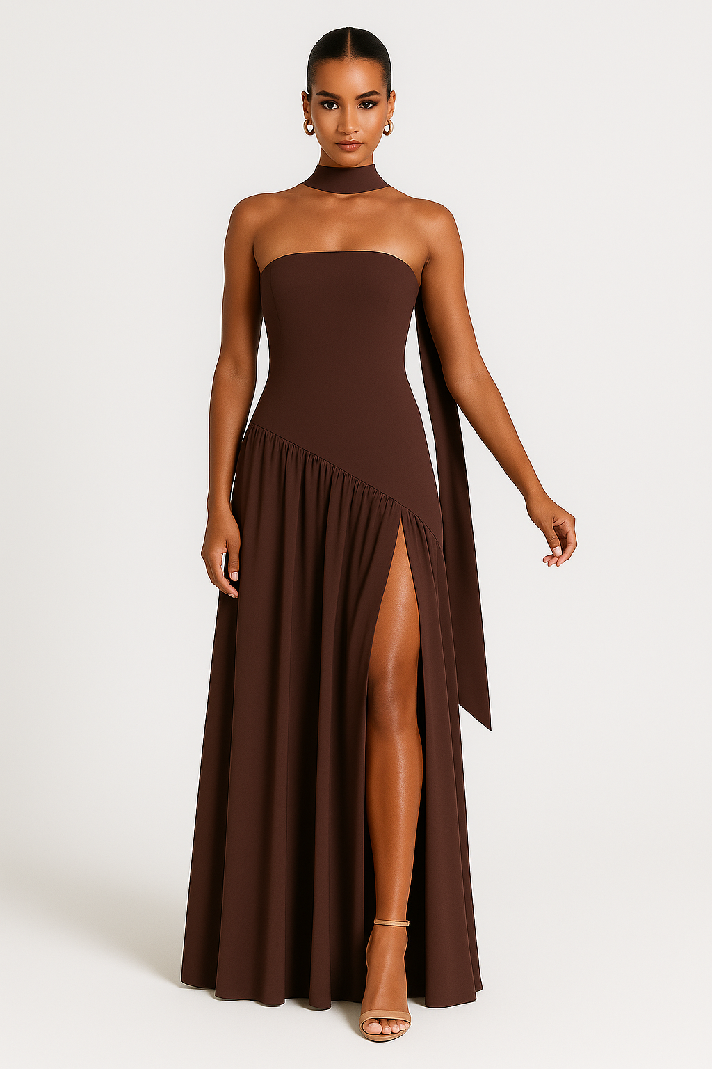 Women's Strapless Maxi Gown With Asymmetric High Slit