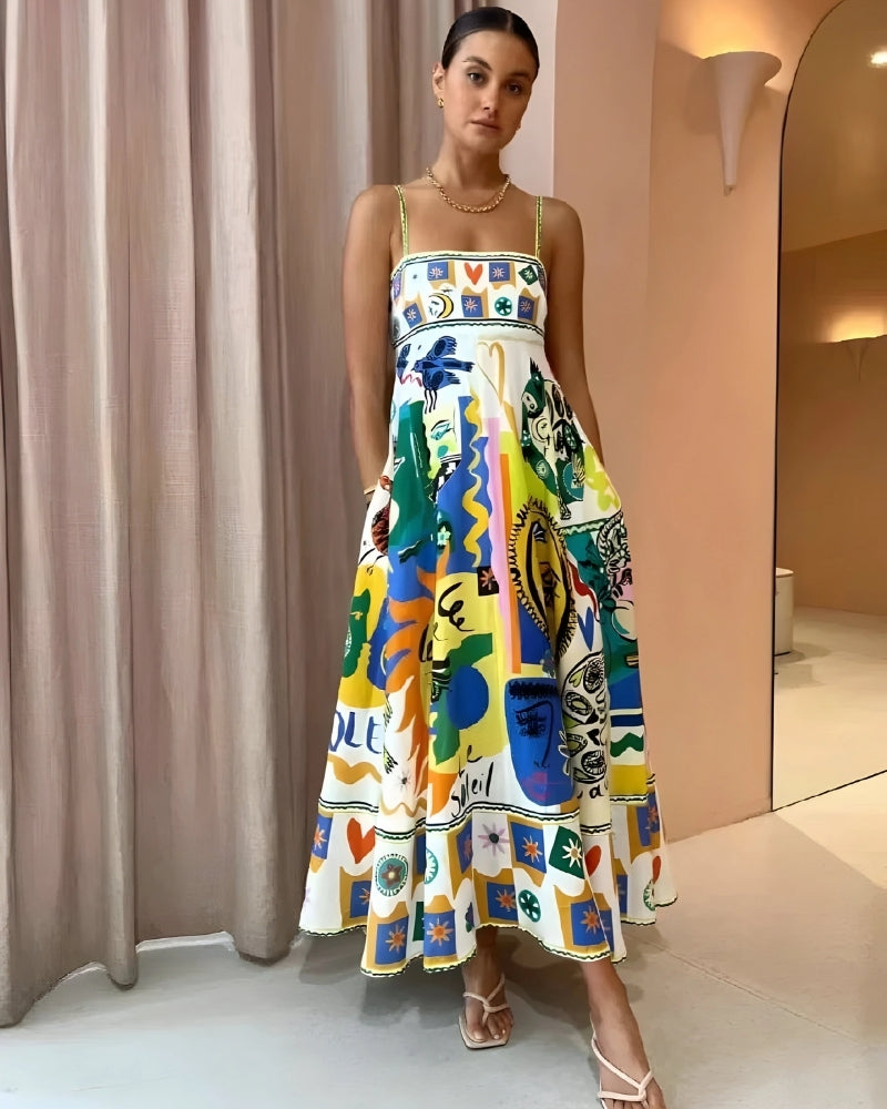 COLOURFUL LINEN MIDI SUMMER DRESS