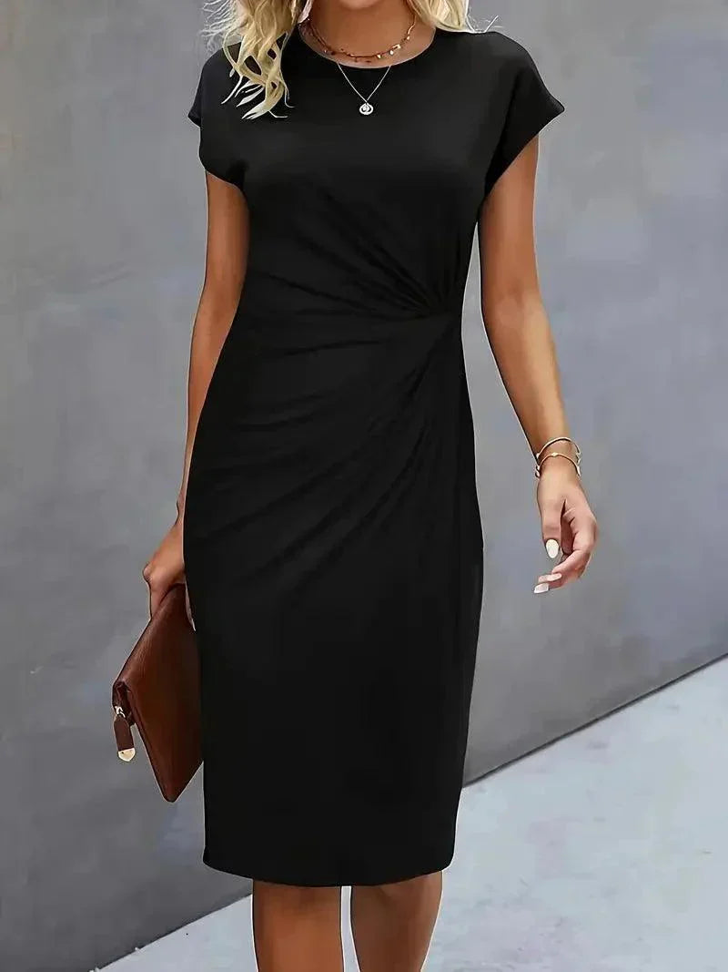 Women's Summer Midi Dress With Short Sleeves & Twisted Waist