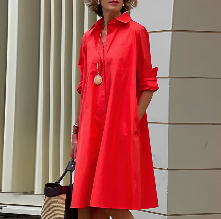 Women's Shirt Dress With Collar And Long Sleeves