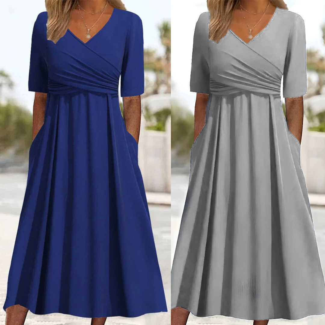Women's V-neck Short Sleeve Maxi Dress With Pockets