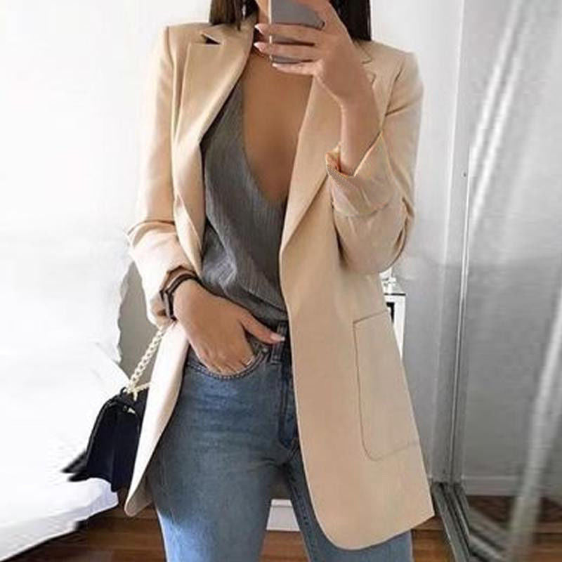 Women's Cotton-blend Blazer With Notched Lapel Collar