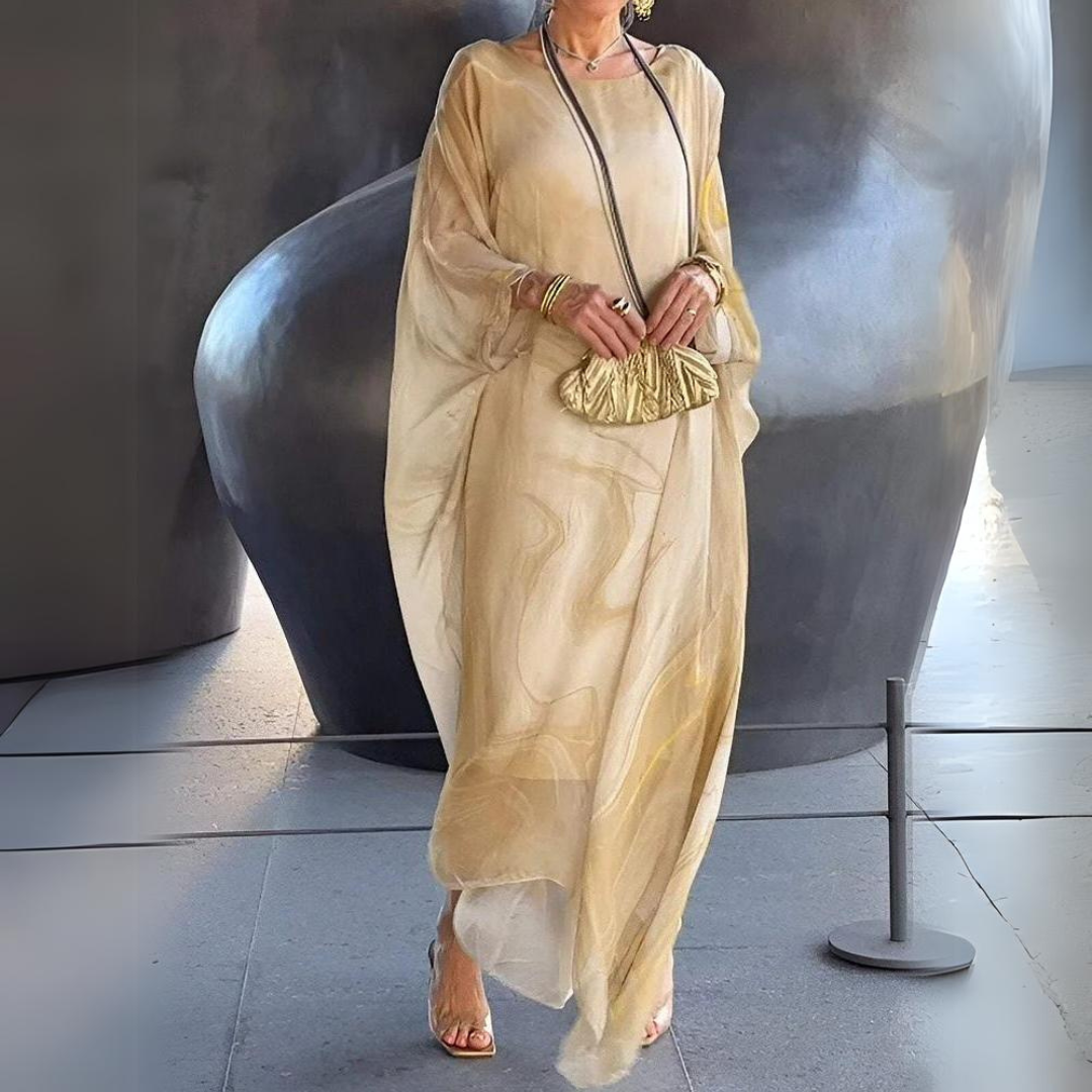 Women's Summer Kaftan Dress With Sheer Fabric & Printed Design