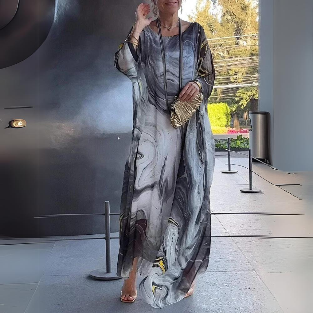 Women's Summer Kaftan Dress With Sheer Fabric & Printed Design