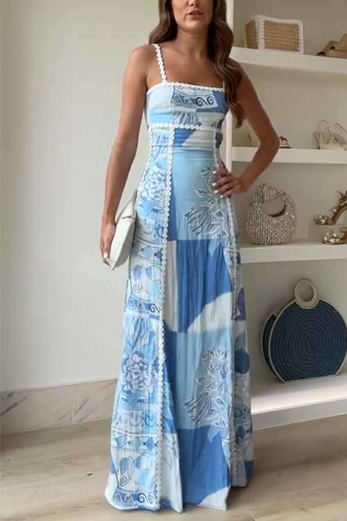 Women's Summer Patchwork Maxi Dress With Lace Trim