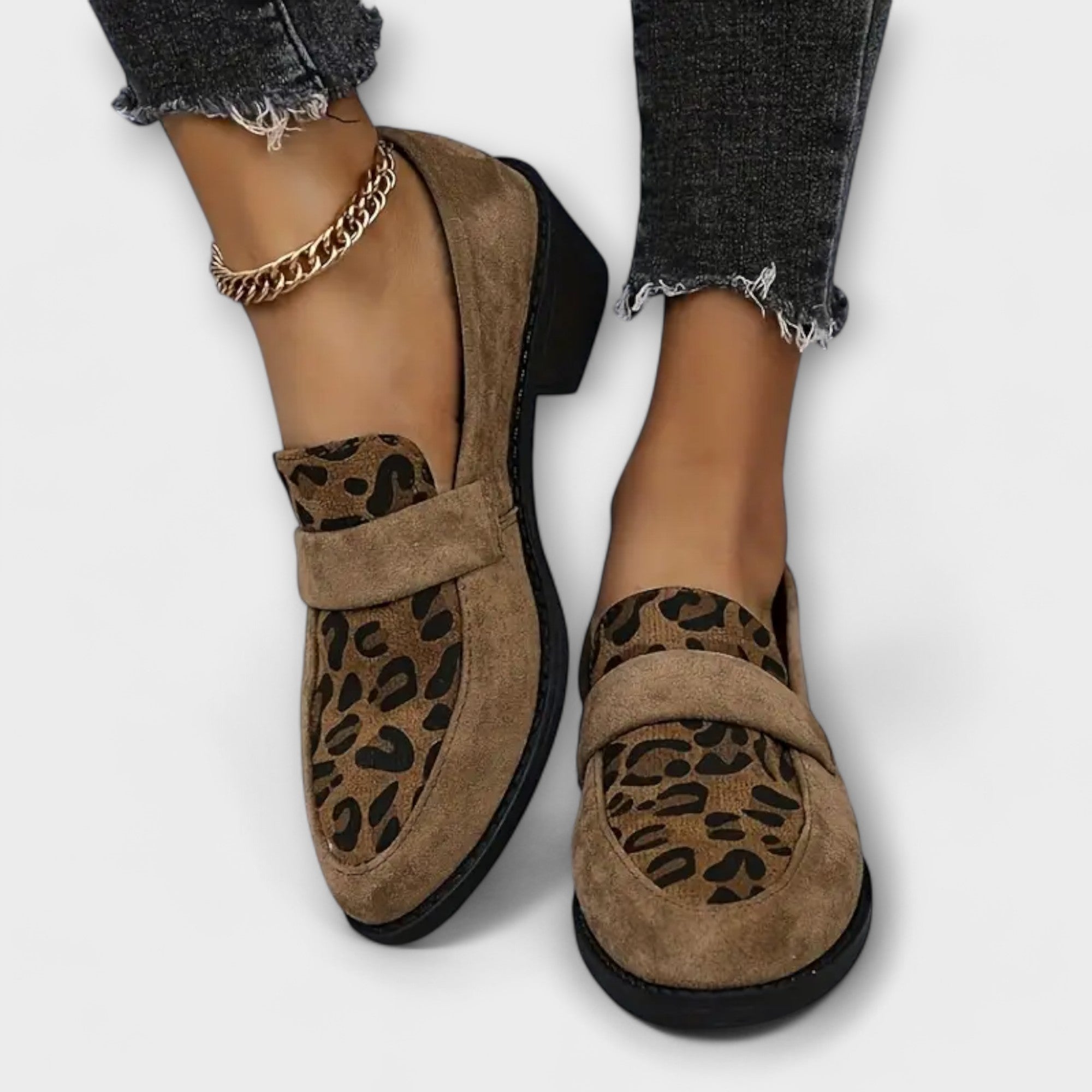 Women's Suede Loafers With Leopard Print Design