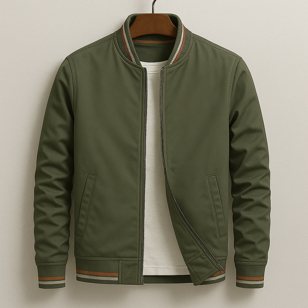 Men's Lightweight Zip-up Bomber Jacket With Ribbed Trim