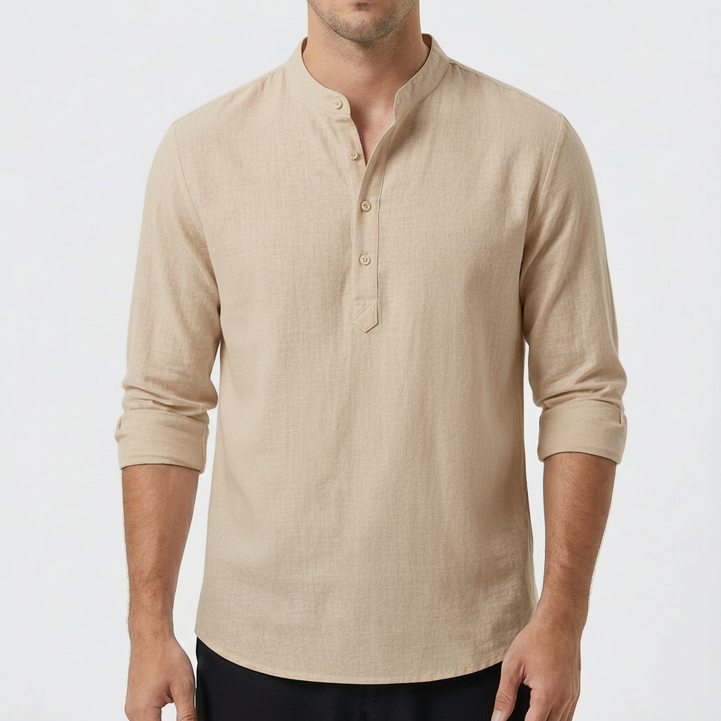 George | Men's Grandad Shirt With Band Collar And Long Sleeves | Relaxed