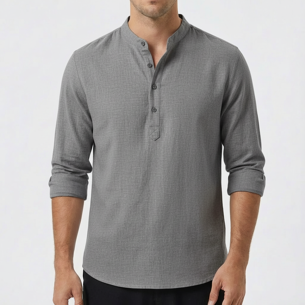 George | Men's Grandad Shirt With Band Collar And Long Sleeves | Relaxed