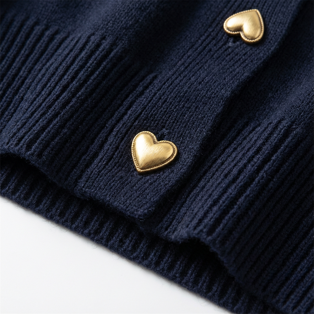 Olivia | Women's Cardigan With Heart Buttons And Ribbed Knit | Charming
